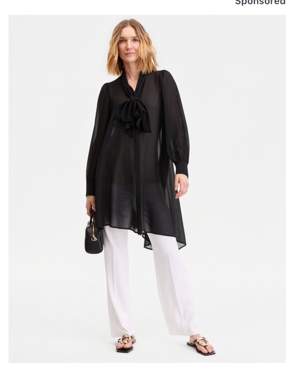 ☔️ INC Women's Long Sleeve Bow-Neck Chiffon Tunic, Macy's Exclusive